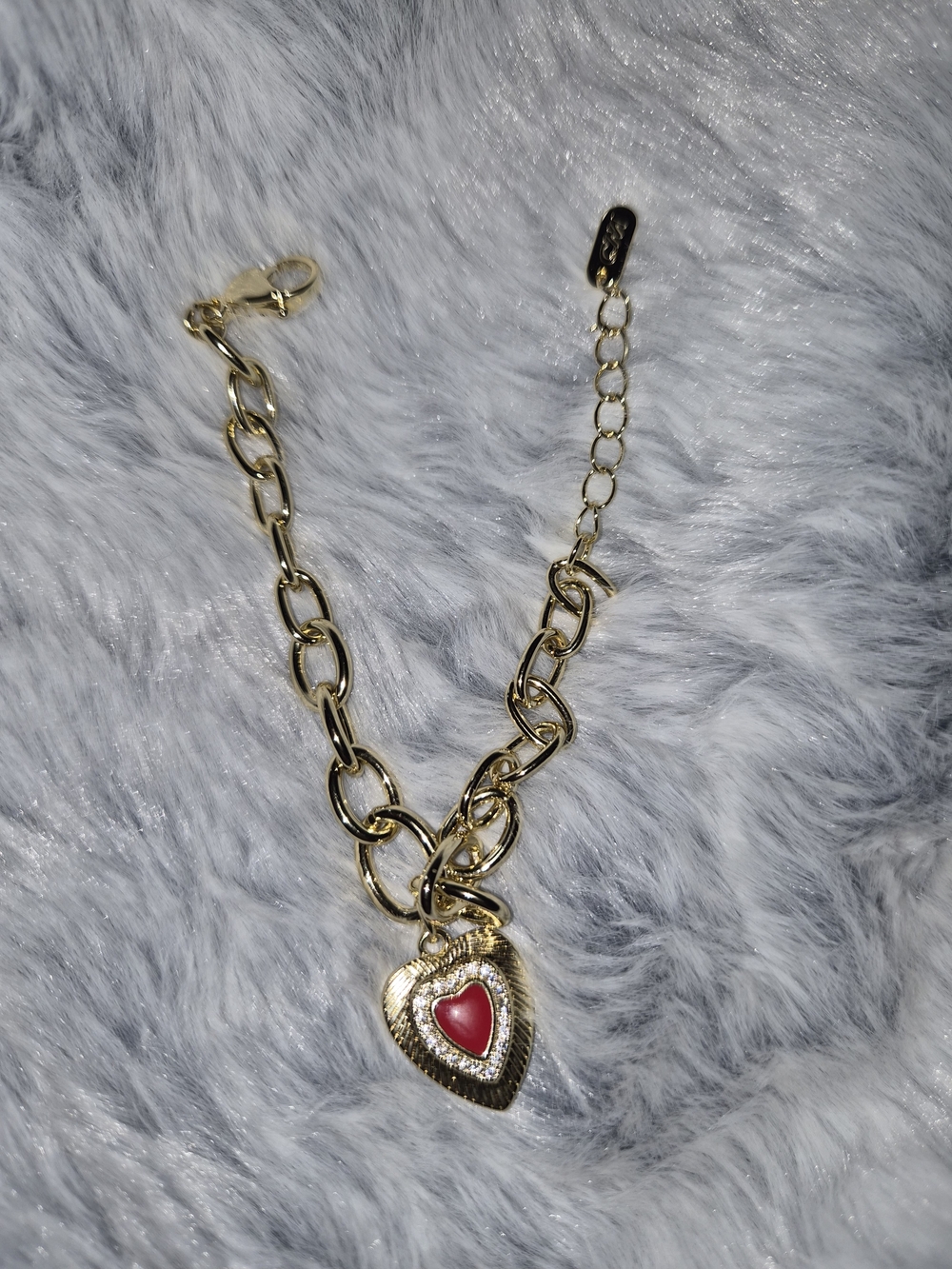 rolled gold        Gold Chain Heart Pendant Necklace with Red Enamel Accent